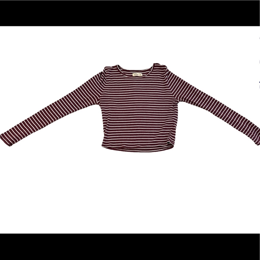 Medium Maroon and White Striped Hollister Long Sleeve Shirt